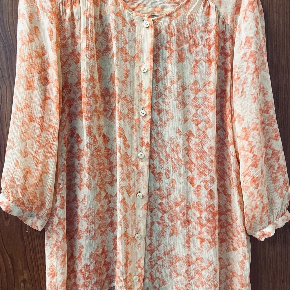 Cabi Emerson Silk Sheer Peach Top.